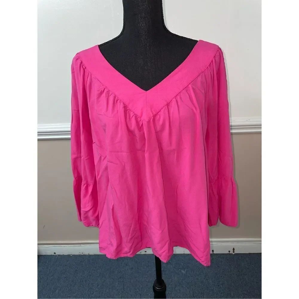 Crown & Ivy Pink Tie Back, Open Back Blouse- Large